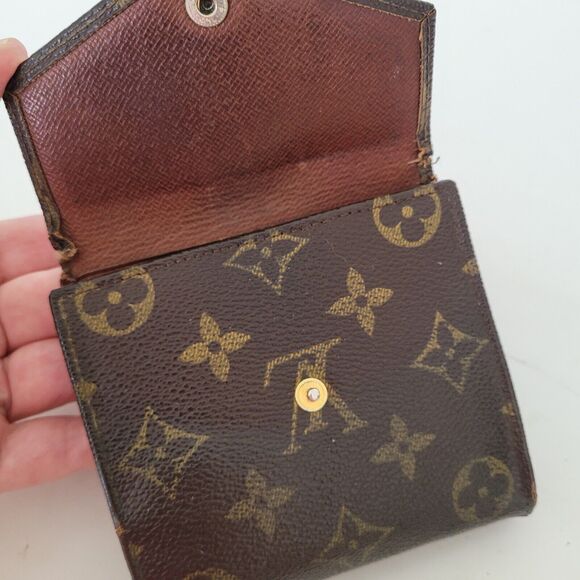 LOUIS VUITTON Vintage 80s Monogram Leather Wallet Brown Medium Trifold Elise - Picture 10 of 13